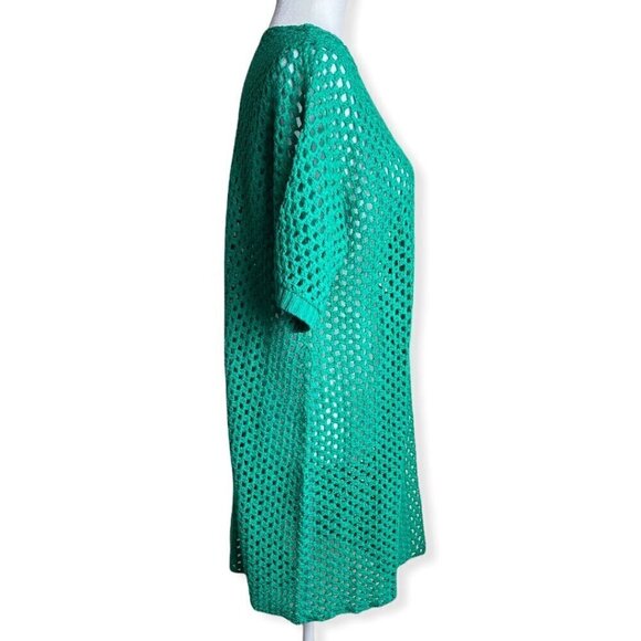 Jessica London Green Open Knit Crochet Short Sleeve Cardigan Sz 12 - Picture 6 of 8